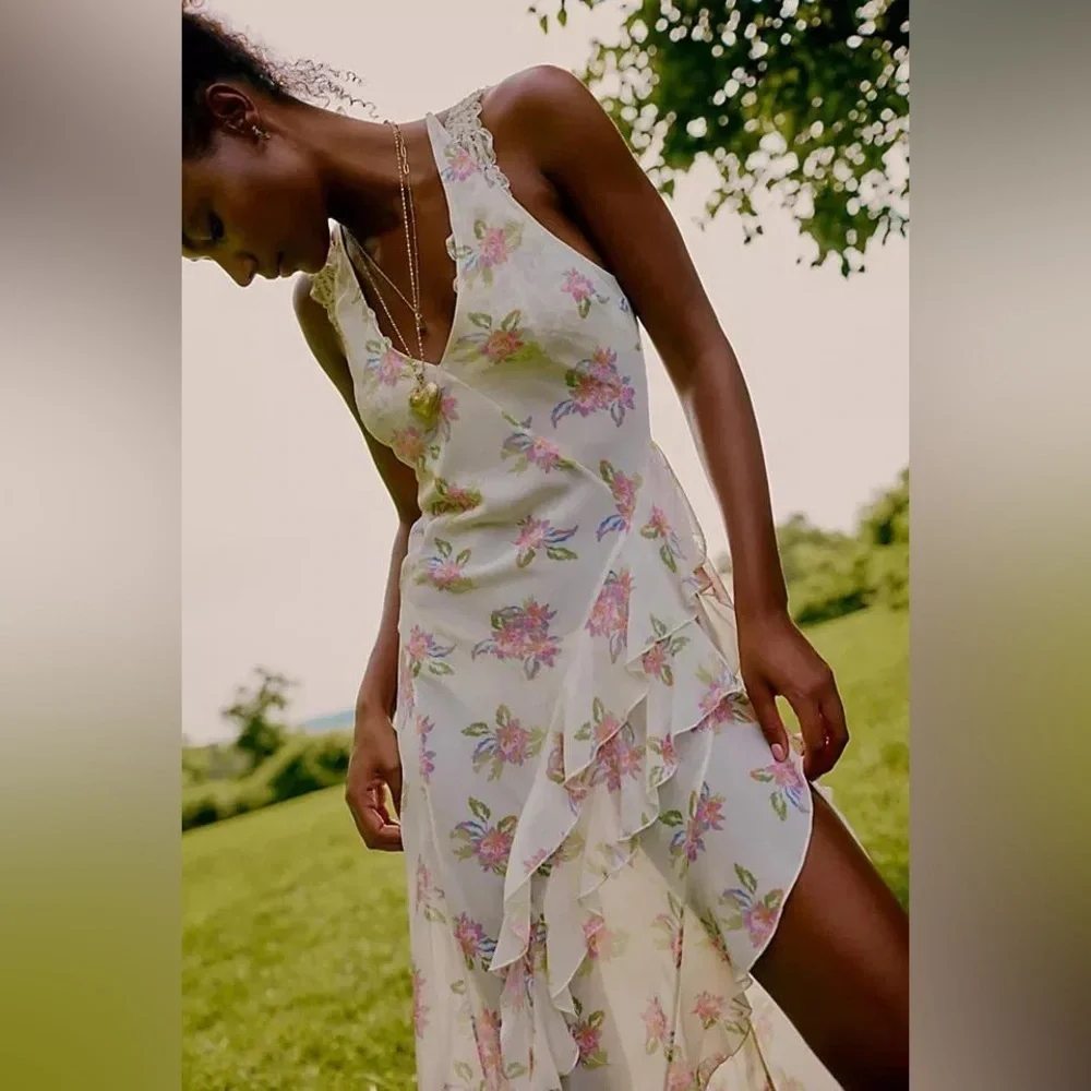 Free People Cream Pink Halter Sundress